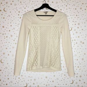 Lucky Brand Floral Lace Waffle Knit Long Sleeve